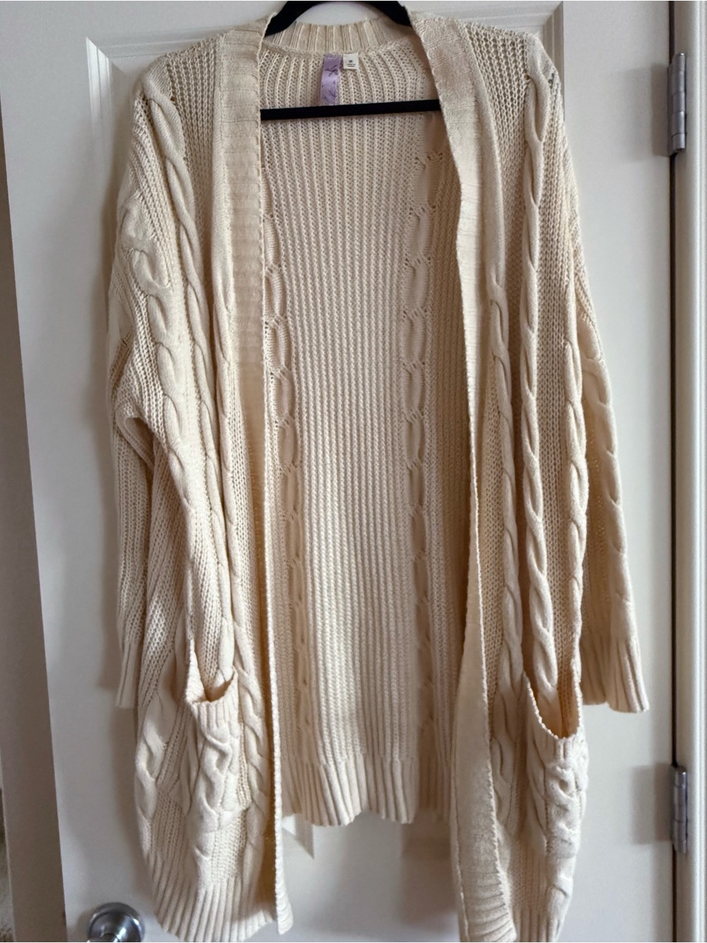 Cream Cable Knit Open-Front Cardigan, M